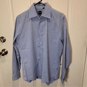 Boss Hugo Boss 100% Cotton Blue Diamond Button Down Collared Long Sl Dress Shirt